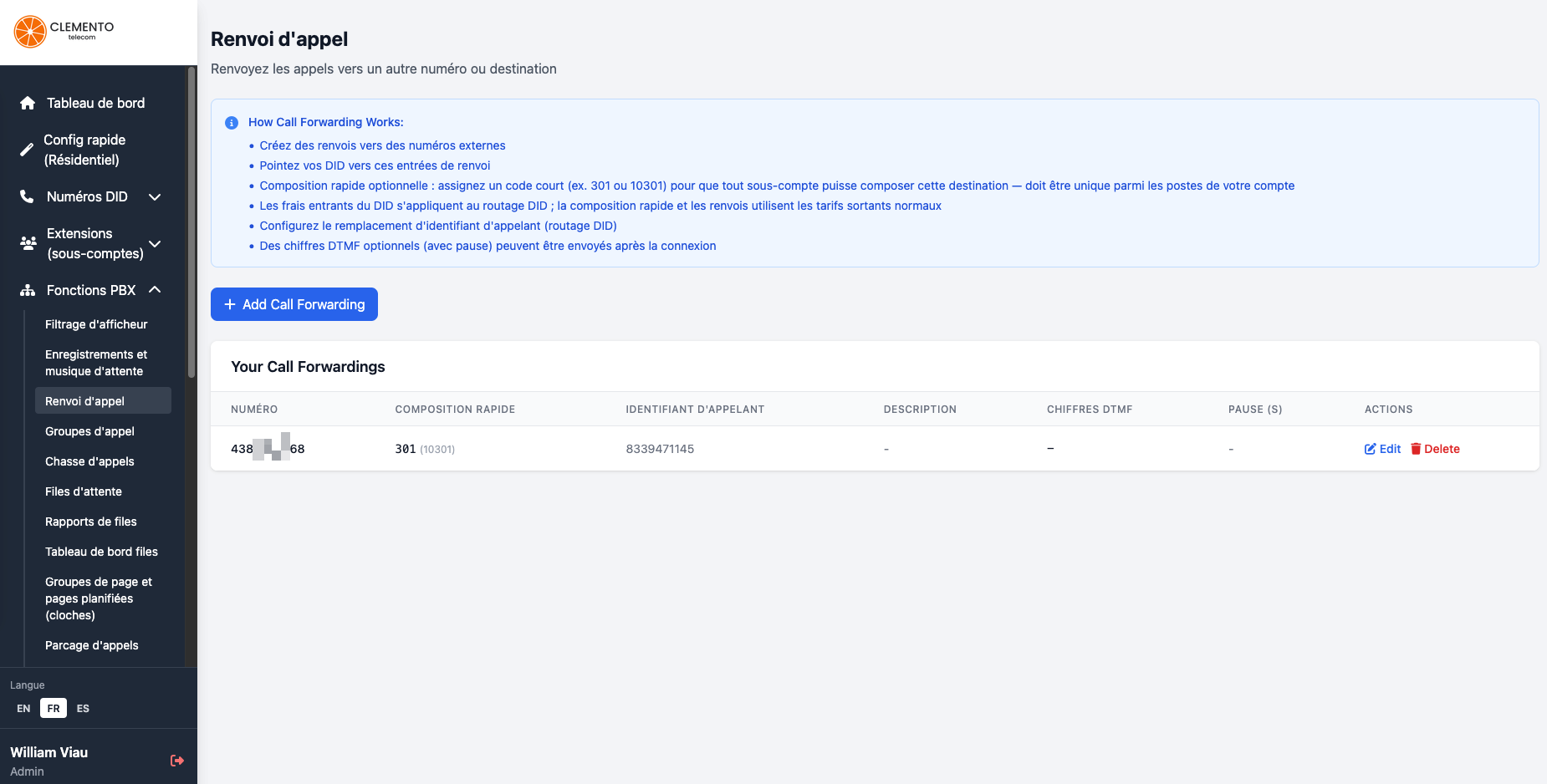 Call forwarding management in the portal