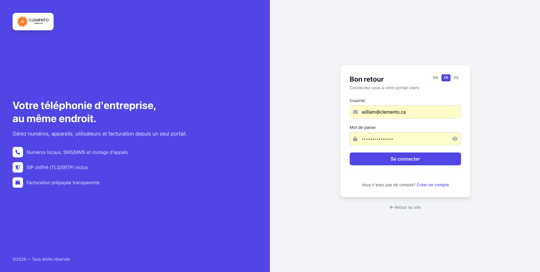 Connexion au portail PBX Cloud