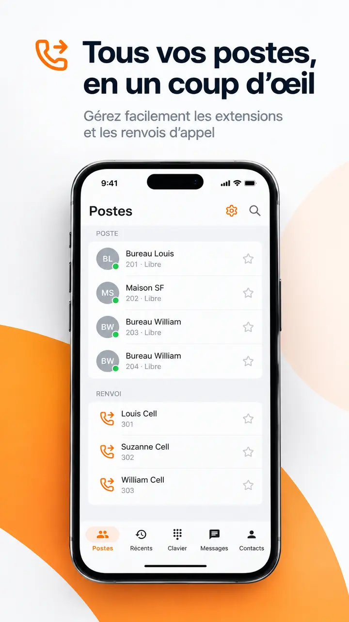 Liste des postes avec leur statut en direct dans l’application mobile